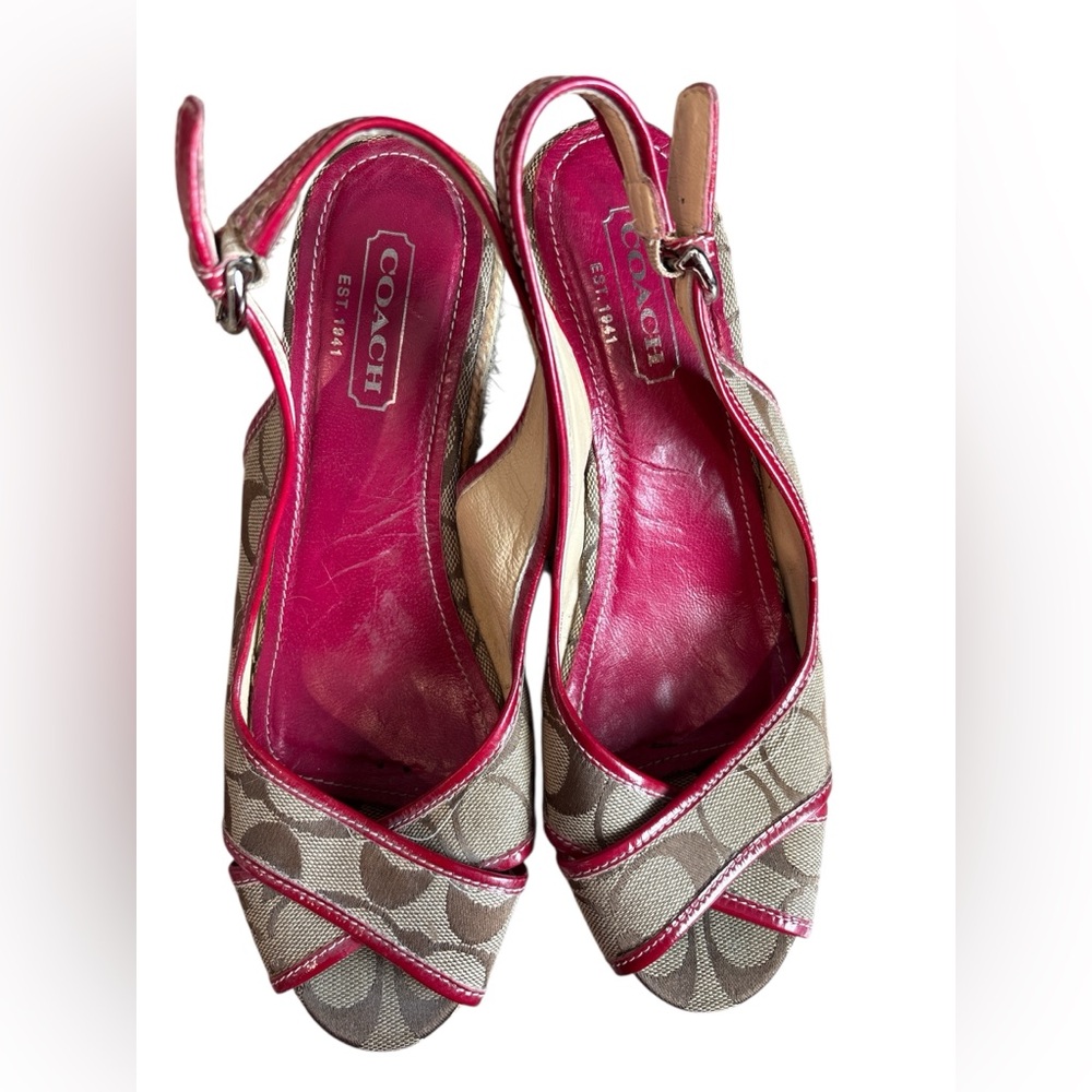 Coach Signature Pink and Tan Wedge Espadrilles - Picture 5 of 7